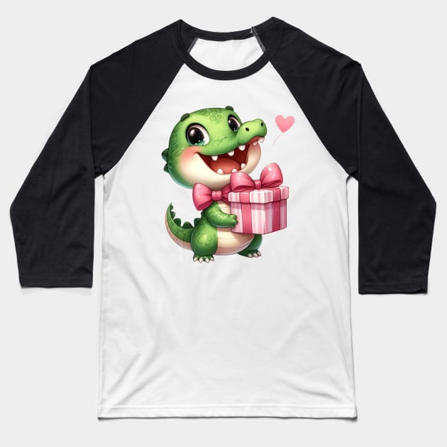 Valentine Love Crocodile Baseball T-Shirt by Chromatic Fusion Studio